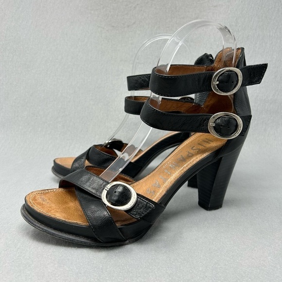 Hispanitas Black Leather Strappy Heels women’s size EU 39/US 8 - Picture 1 of 12